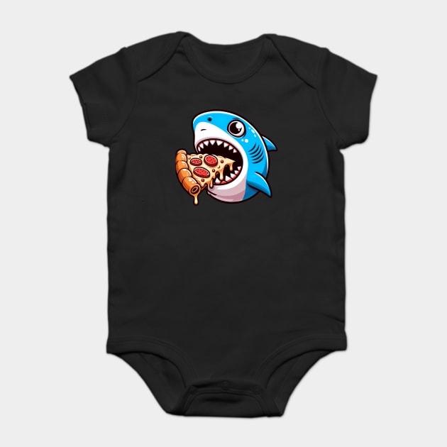Funny Shark with Pizza, Pizza Lover Baby Bodysuit by logiamerch